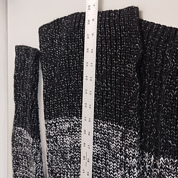 Cardigan Sweater Black Winter White Silver Wide Stripe Large Side Slits - Picture 5 of 11